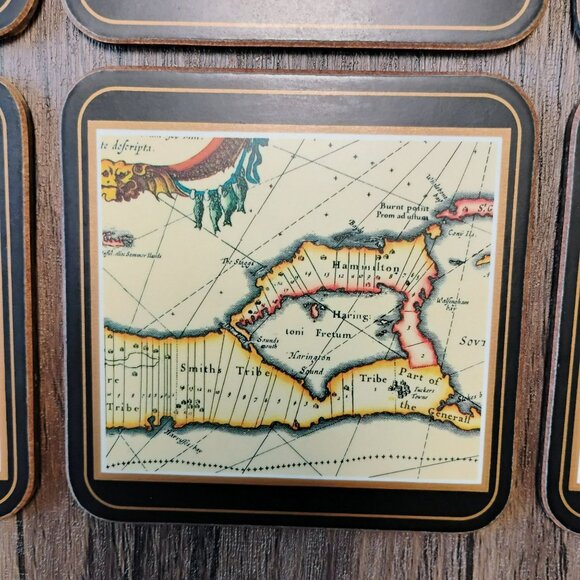 Vintage Pimpernel BERMUDA MAP, Boxed 6pc Square Drink Coasters Set, Cork Backed - Picture 3 of 6